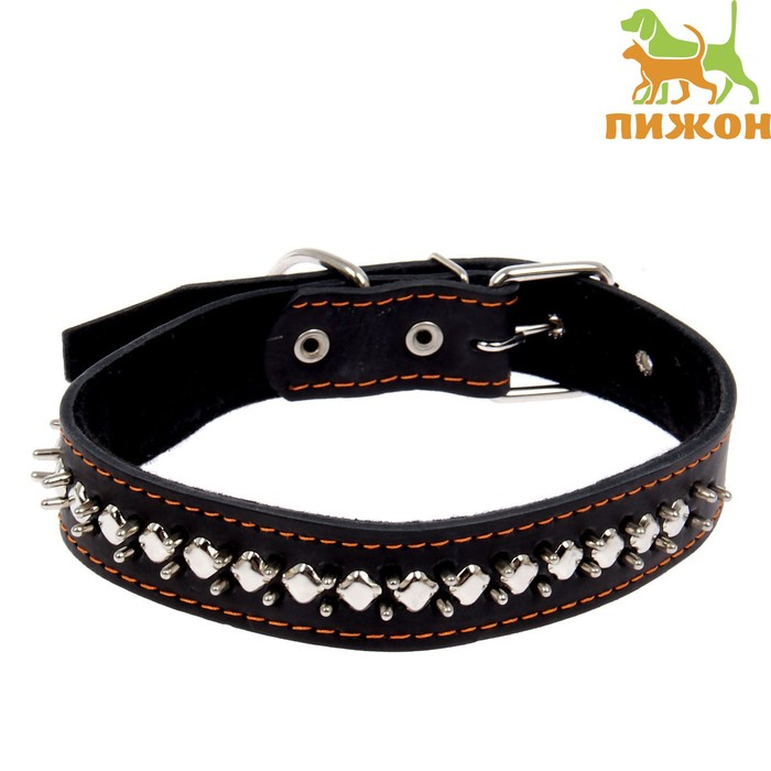 Ошейник кожаный на синтепоне Ошейник кожаный на синтепоне "Ёж", 69 х 3.6 см, ОШ 45-60 см, чёрный