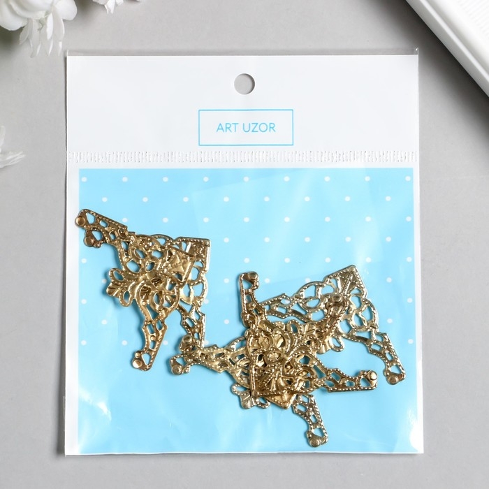 Декор металлический Декор металлический "Узорный уголок" набор 6 шт золото 3,5х3,5 см