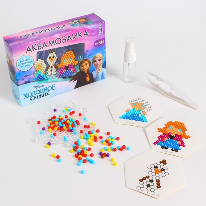 Аквамозаика с декорациями «Холодное сердце», 3 фигурки, 300 шариков Аквамозаика с декорациями «Холодное сердце», 3 фигурки, 300 шариков