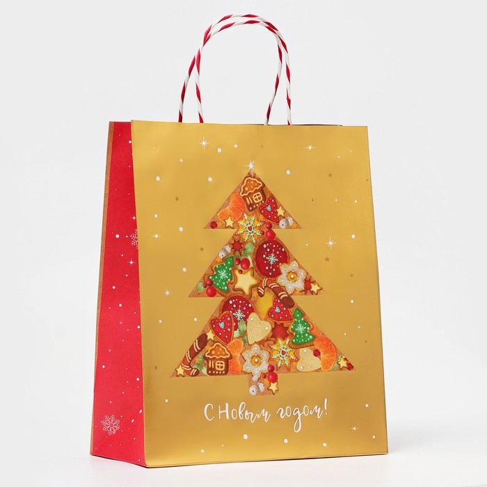 Новый год. Пакет бумажный подарочный новогодний крафт Новый год. Пакет бумажный подарочный новогодний крафт "С новым годом" 18 х 22,3 х 10 см.