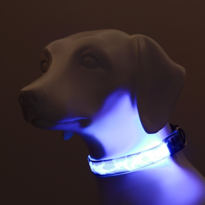 Ошейник с подсветкой Милитари 3 режима свечения размер L, ОШ 48-60 х 2,5 см синий Ошейник с подсветкой Милитари 3 режима свечения размер L, ОШ 48-60 х 2,5 см синий