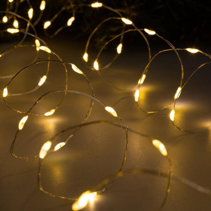 Гирлянда «Нить» 5 м роса, IP20, серебристая нить, 100 LED, 2 режима, батарейка AAх3 (не в комплекте), свечение тёплое белое Гирлянда «Нить» 5 м роса, IP20, серебристая нить, 100 LED, 2 режима, батарейка AAх3 (не в комплекте), свечение тёплое белое