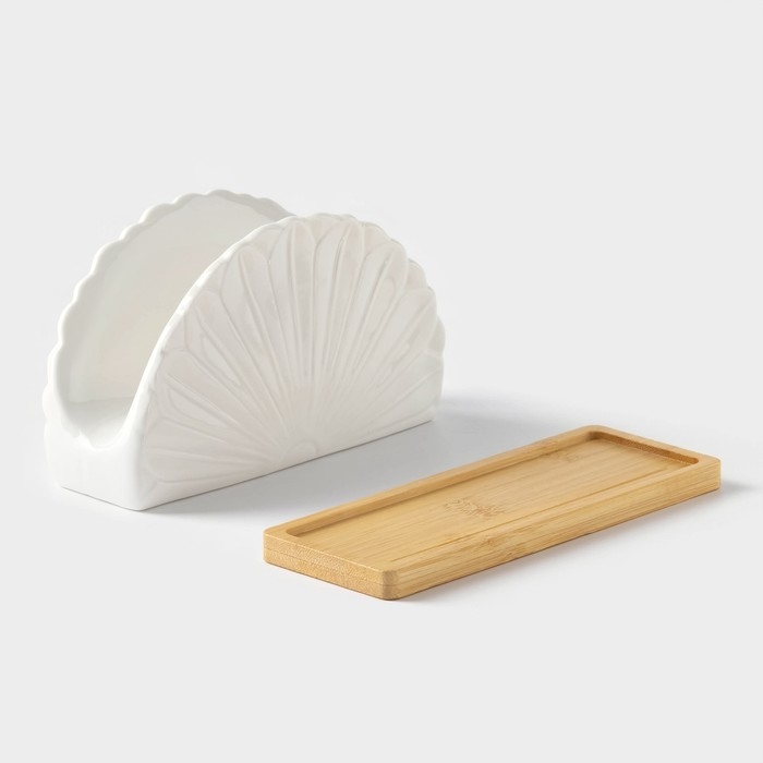 Салфетница фарфоровая на деревянной подставке BellaTenero «Тюльпан», 15,5×9 см, цвет белый Салфетница фарфоровая на деревянной подставке BellaTenero «Тюльпан», 15,5×9 см, цвет белый