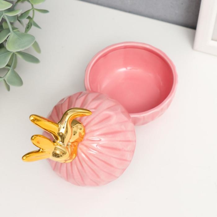 Шкатулка керамика Шкатулка керамика "Золотые зайчики" розовая 13х7,5х7,5 см