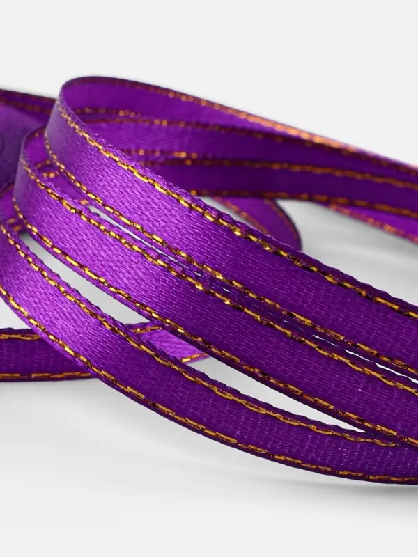 Лента атласная, с золотым люрексом, 6 мм, 23±1 м, фиолетовая №35 Лента атласная, с золотым люрексом, 6 мм, 23±1 м, фиолетовая №35