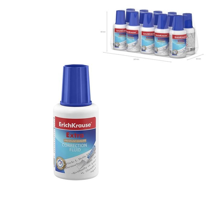 Корректирующая жидкость 20 мл, ErichKrause Extra, быстросохнущая, экономичный расход, на основе растворителя, с губкой