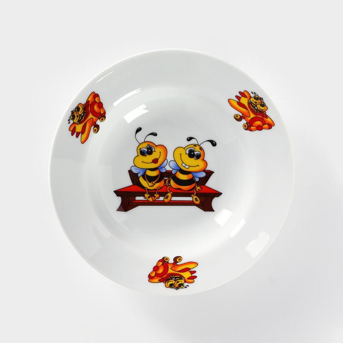 Тарелка глубокая фарфоровая «Пчёлы», 250 мл, d=20 см, рисунок микс, цвет белый Тарелка глубокая фарфоровая «Пчёлы», 250 мл, d=20 см, рисунок микс, цвет белый