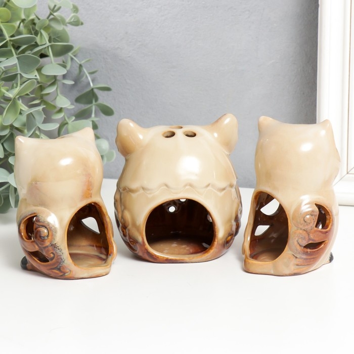 Подсвечник керамика Подсвечник керамика "Филины - ажур" набор 3 шт 9,5х7х7 10х9х7,5х10х6,5х7 см