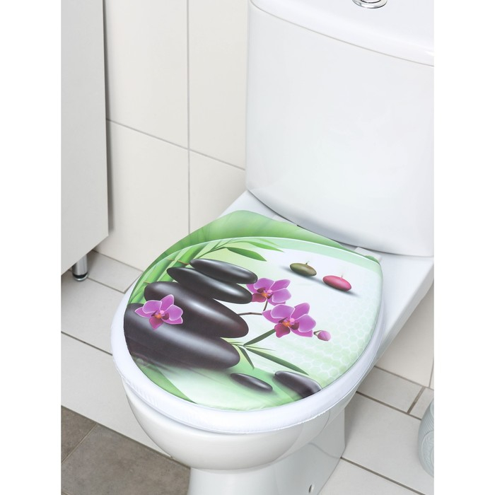 Сиденье для унитаза с крышкой Доляна «Камни дзен», 40×37 см, мягкое Сиденье для унитаза с крышкой Доляна «Камни дзен», 40×37 см, мягкое