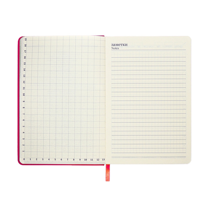 Ежедневник недатированный A5, 140л, клетка, кожзам, на резинке, черный срез, Фуксия