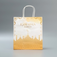 Пакет подарочный крафтовый, упаковка, Ramadan kareem, 22 х 25 х 12 см