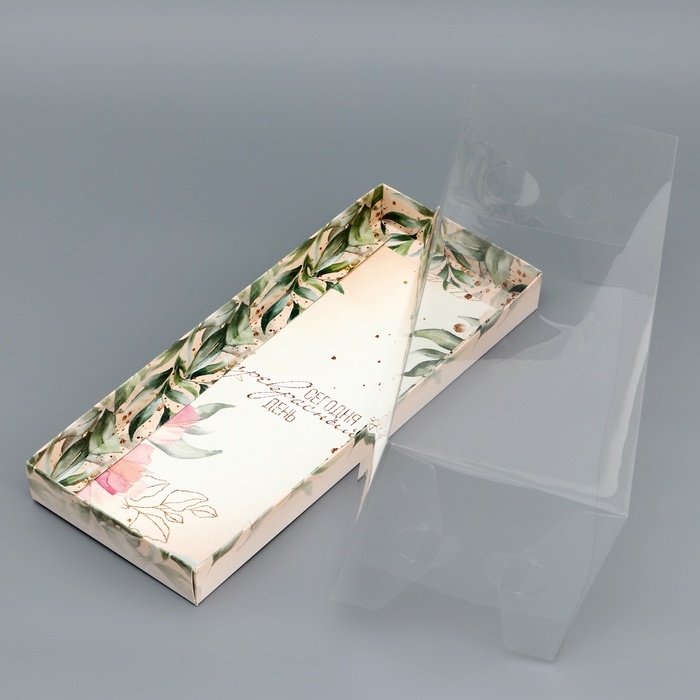 Коробка с прозрачной крышкой под рулет, Коробка с прозрачной крышкой под рулет, "Подарок для тебя", 30 х 12 х 12 см. Кондитерская упаковка