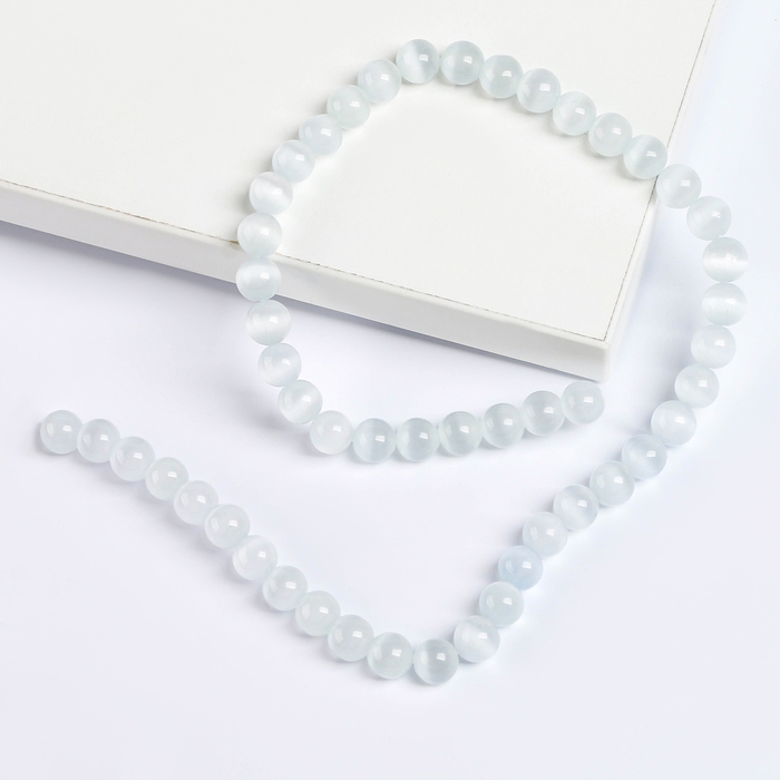 Бусины из натурального камня «Кошачий глаз» набор 50 шт., 1шт. — 8 мм, белый