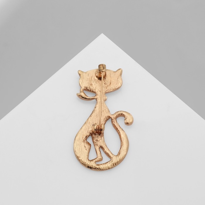 Брошь «Кошка» мур-мур, цвет белый в золоте Брошь «Кошка» мур-мур, цвет белый в золоте