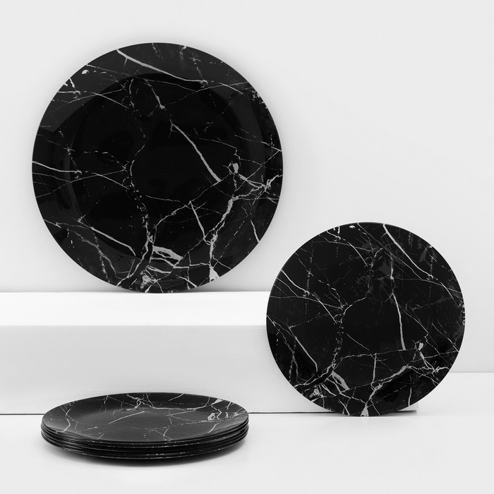 Набор столовый «Мрамор», 7 предметов: тарелка d=30 см - 1 шт, d=21,5 см - 6 шт, цвет чёрный Набор столовый «Мрамор», 7 предметов: тарелка d=30 см - 1 шт, d=21,5 см - 6 шт, цвет чёрный