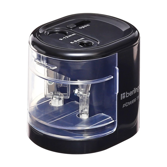 Точилка электрическая 2 отверстия Berlingo Power TX, с контейнером, чёрная Точилка электрическая 2 отверстия Berlingo Power TX, с контейнером, чёрная