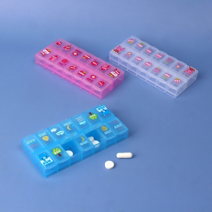 Таблетница «Картинки», 13 × 6 × 2 см, 14 секций, цвет МИКС Таблетница «Картинки», 13 × 6 × 2 см, 14 секций, цвет МИКС