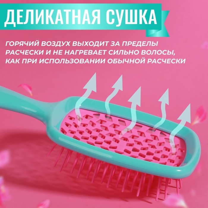 Расчёска массажная, широкая, вентилируемая, 8,5 × 20,5 см, PVC коробка, цвет бирюзовый/розовый Расчёска массажная, широкая, вентилируемая, 8,5 × 20,5 см, PVC коробка, цвет бирюзовый/розовый