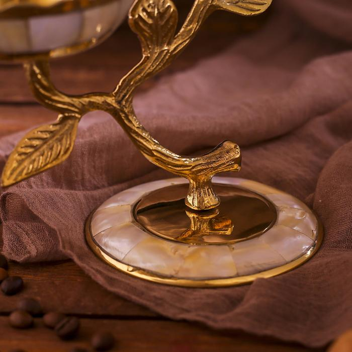 Подсвечник латунь на 2 свечи "Цветение" с перламутром 16х10х16,5 см