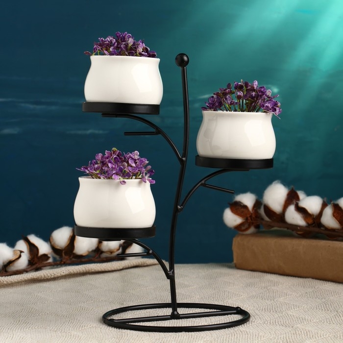 Набор горшков Набор горшков "Дерево" на подставке 3шт, белые, 24х15х21см