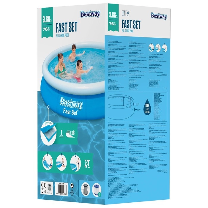Бассейн надувной Fast Set, 366 х 76 см, фильтр-насос, от 6 лет, 57274 Bestway Бассейн надувной Fast Set, 366 х 76 см, фильтр-насос, от 6 лет, 57274 Bestway