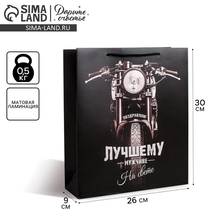 Пакет подарочный ламинированный горизонтальный, упаковка, &laquo;Лучшему во всем мужчине&raquo;, M 30 х 26 х 9 см