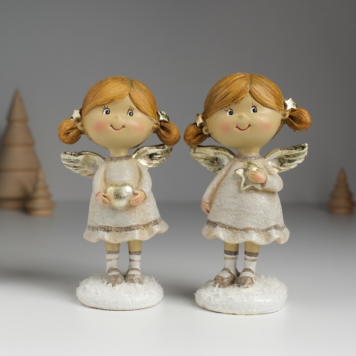 Сувенир полистоун Сувенир полистоун "Ангелочек с хвостиками, в сером платье" МИКС 6,5х4,5х12 см