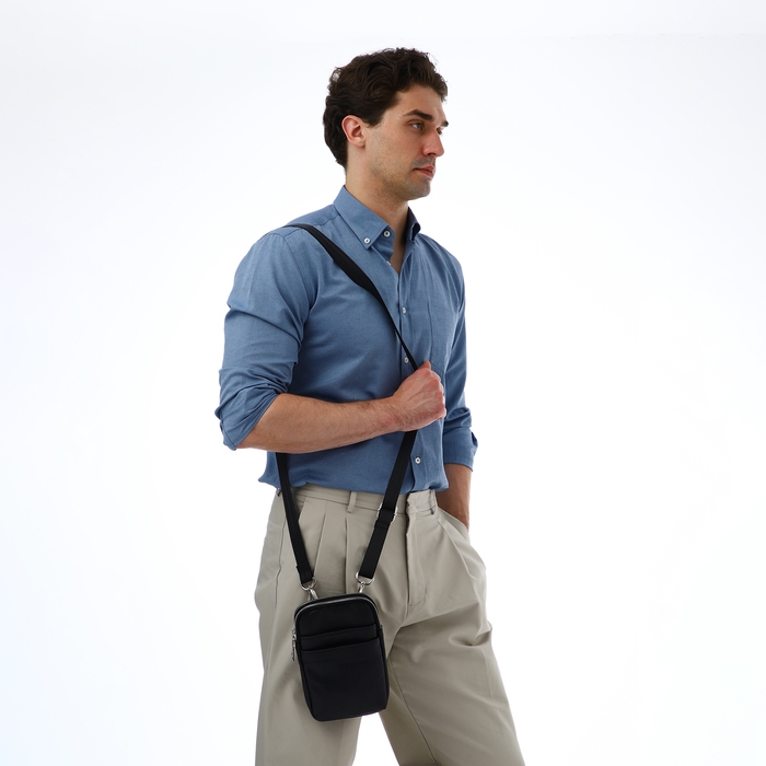 Сумка мужская через плечо TEXTURA, искусственная кожа, цвет чёрный Сумка мужская через плечо TEXTURA, искусственная кожа, цвет чёрный