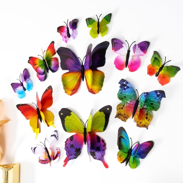 Магнит пластик  Магнит пластик "Летние бабочки" набор 12 шт МИКС h=4,4,5,5,6,8,9,5,13,5,14,5 см