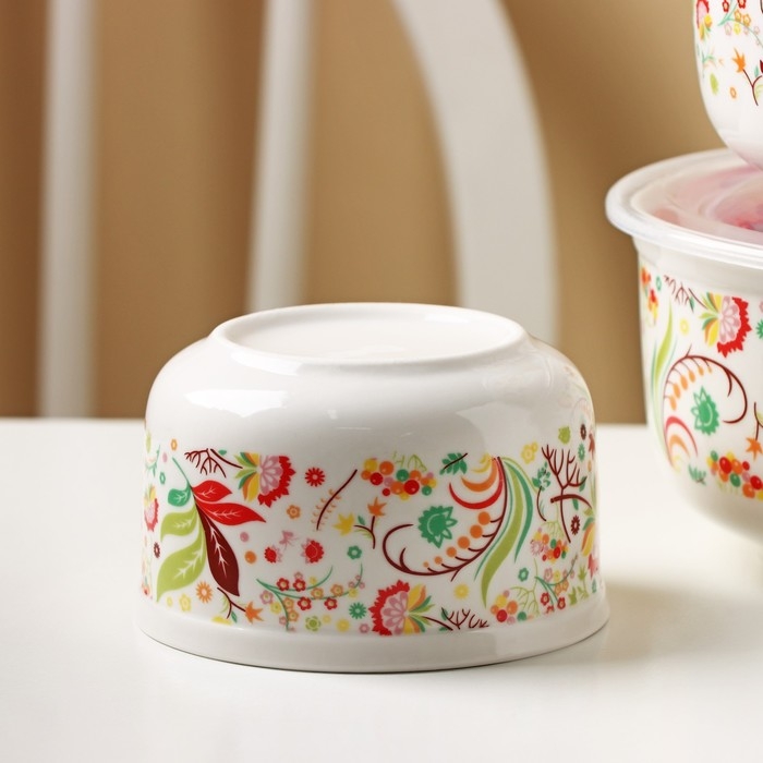 Набор салатников керамических с вакуумными крышками &laquo;Ирена&raquo;, 3 предмета: 300 мл, 600 мл, 900 мл