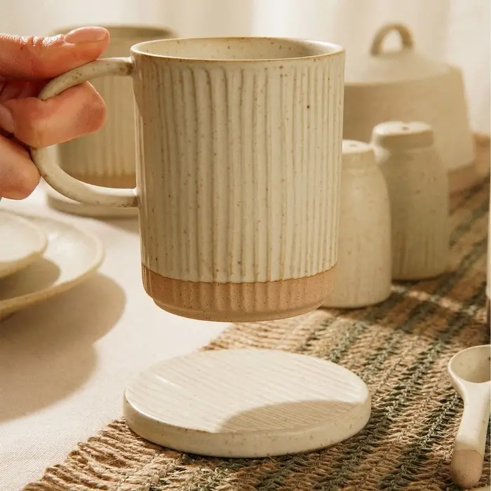 Набор подставок под горячее SL Home &laquo;Виенто&raquo;, под кружу, 4 шт., d=10 см, керамика, бежевый