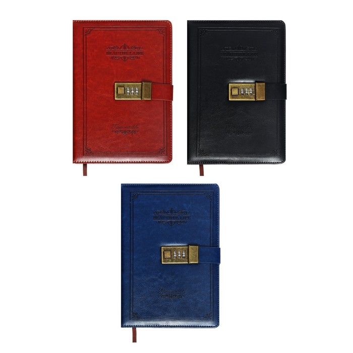 Ежедневник недатированный А5, 100 листов в клетку, с хлястиком, обложка кожзам (с кодовым замком) МИКС Ежедневник недатированный А5, 100 листов в клетку, с хлястиком, обложка кожзам (с кодовым замком) МИКС