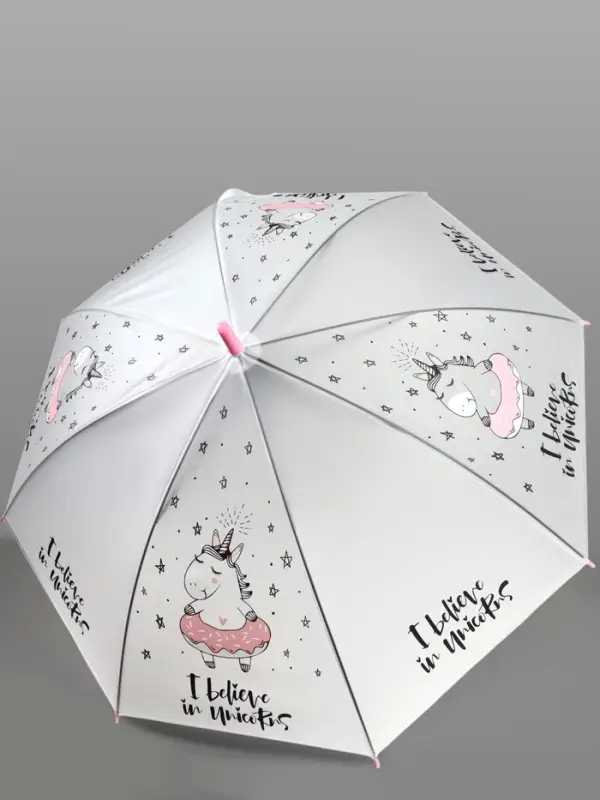 Зонт - трость детский &laquo;Единорог&raquo;, полуавтоматический, 8 спиц, R=47/55 см, d=94 см, белый