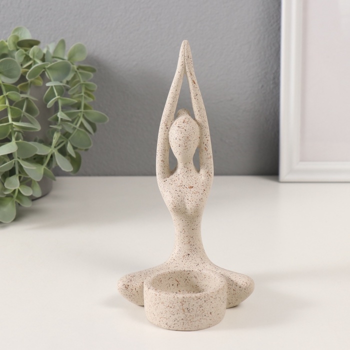 Подсвечник полистоун на 1 свечу Подсвечник полистоун на 1 свечу "Приветствие солнцу" белый в крапинку 8,7х8,7х16,5 см