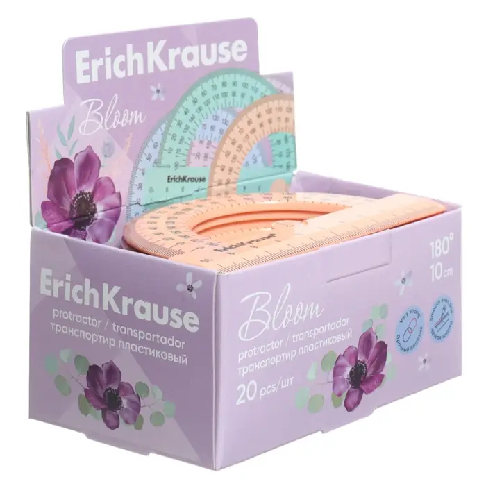 Транспортир 180°/10см, ErichKrause, Pastel Bloom, микс Транспортир 180°/10см, ErichKrause, Pastel Bloom, микс