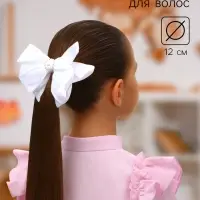 Бант для волос на резинке &laquo;Школьница&raquo;, двойной, атлас цветок, 12 см, белый