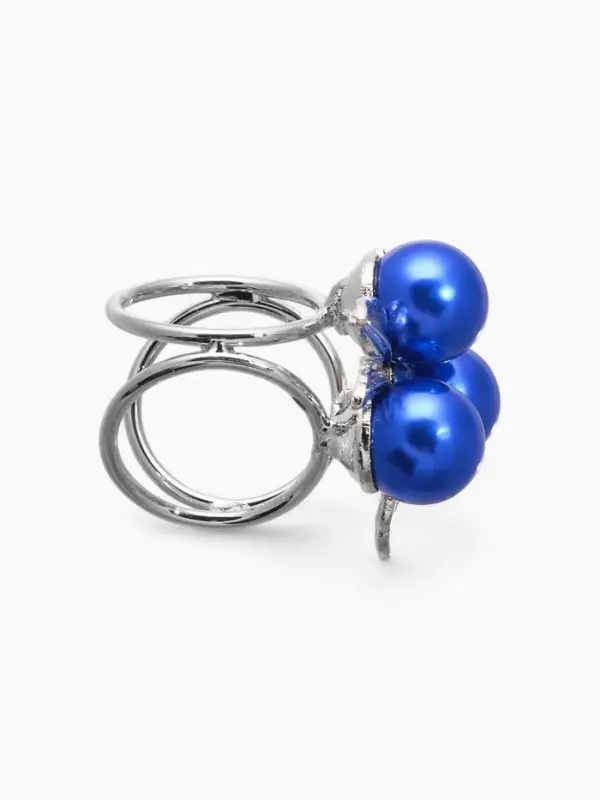 Кольцо для платка &laquo;Черничка&raquo;, синее в серебре