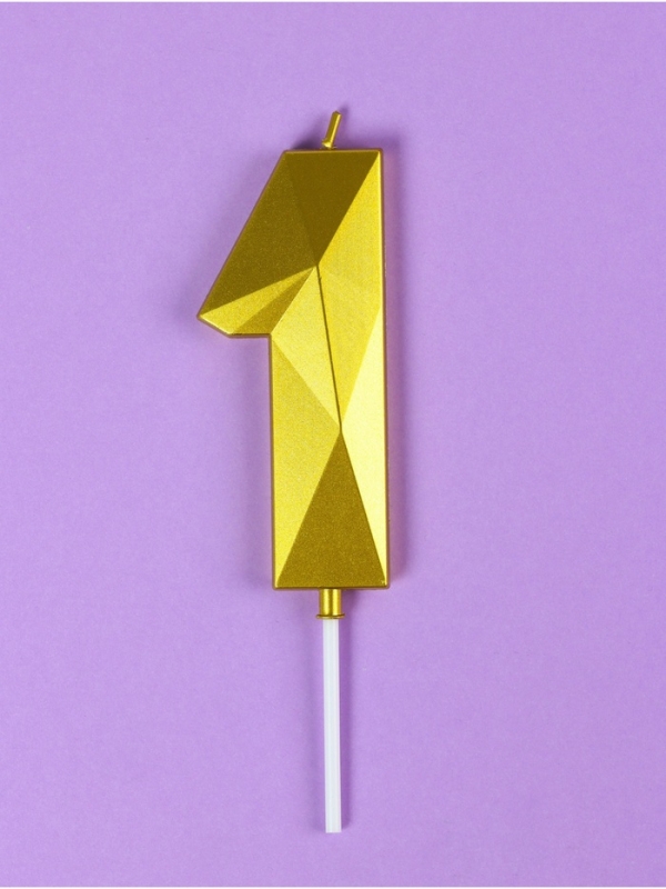 Свеча ГИГАНТ в торт на шпажке «Грань», цифра Свеча ГИГАНТ в торт на шпажке «Грань», цифра "1", золотая, 9 см