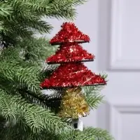 Светодиодная фигура из мишуры &laquo;Ёлочка красная&raquo; 17&times;13 см, 10 LED, от батареек AG10&times;3, свечение тёплое белое