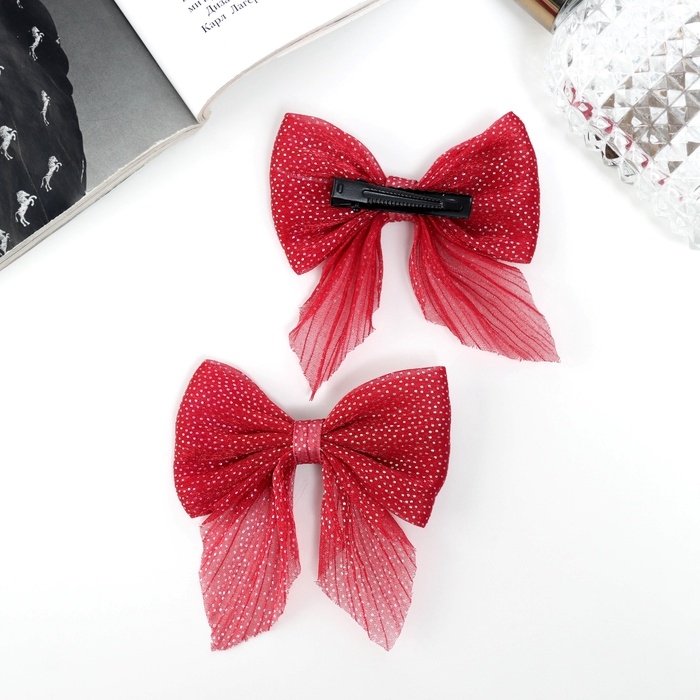 Зажим для волос  Зажим для волос "Марта" (набор 2 шт) блеск, 7,5 см, красный