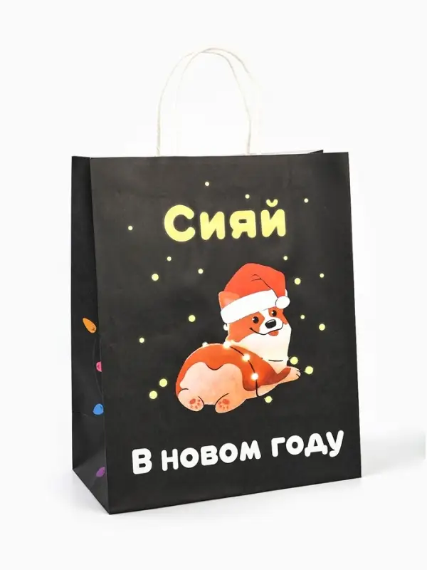 Пакет бумажный подарочный новогодний крафт &laquo;Сияй&raquo;, 27&times;21&times;11 см