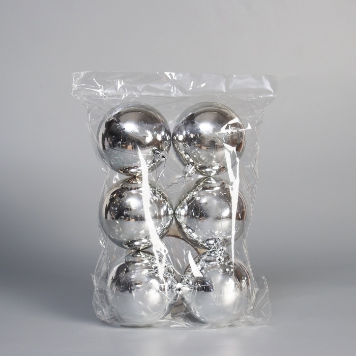 Набор шаров пластик d-8 см, 6 шт Набор шаров пластик d-8 см, 6 шт "Винтажный глянец" серебро