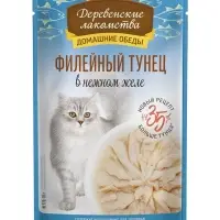 Деревенские лакомства" конс. д/кошек &laquo;Филейный тунец в нежном желе&raquo;, пауч 70г