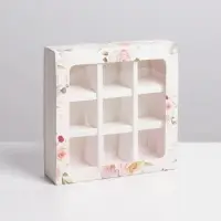 Коробка для конфет, кондитерская упаковка, 9 ячеек, &laquo;С 8 Марта&raquo; 14.5&times;14.5&times;3.5 см