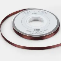 Лента атласная TEIRA, двухсторонняя, 6 мм, 25&plusmn;1 м, коричневая №0850