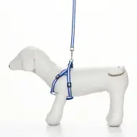 Комплект со светоотражающей лентой, ширина 1 см, поводок 120 см, шлейка 26-40 см, синий