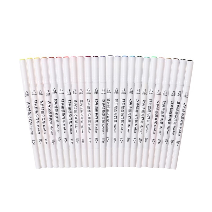 Набор маркеров, 24 цветов, двусторонние, пулевидный и скошенный наконечники Набор маркеров, 24 цветов, двусторонние, пулевидный и скошенный наконечники