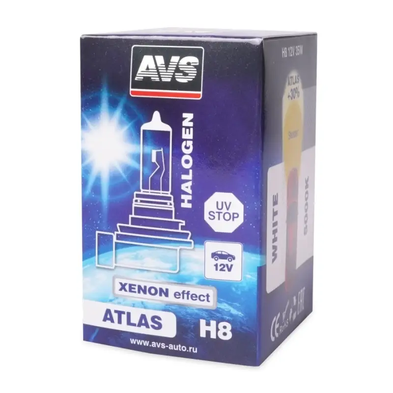 Галогенная лампа AVS ATLAS BOX/5000К/ H8.12V.35W.коробка 1шт.