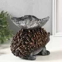 Фигура с подставкой для мелочей "Ёжик с листом" 15х21х13 см, серебро с бронзой