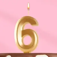 Свеча в торт «Цифра 6», золотая, 6.5 см